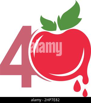 Number 4 with tomato icon logo design template illustration Stock Vector