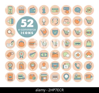 E-commerce set vector icons shopping and online Stock Vector