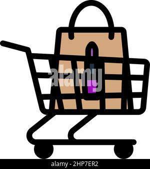 Shopping Cart With Bag Of Cosmetics Icon Stock Vector