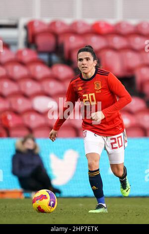 Middlesborough, England, February 17th 2022: Ona Batlle (2 Spain) goes forward during the Arnold Clark Cup football match between Germany and Spain at Riverside Stadium in Middlesborough, England.  Daniela Porcelli /SPP Stock Photo