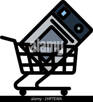 Shopping Cart With Microwave Oven Icon Stock Vector