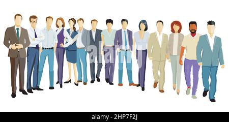 Business people standing together illustration, isolated on white background Stock Vector