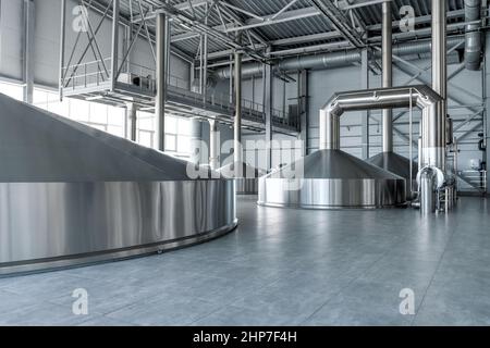 Large steel barrel for beer fermentation brewing Stock Photo