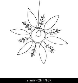 Continuous one-line drawing of a snowflake. New Years celebration concept isolated on white background. Vector sketch illustration Stock Vector