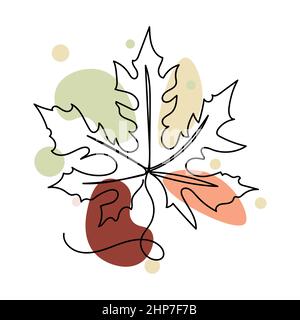 Vector abstract continuous one single simple line drawing icon of  leaf in silhouette sketch. Perfect for greeting cards Stock Vector