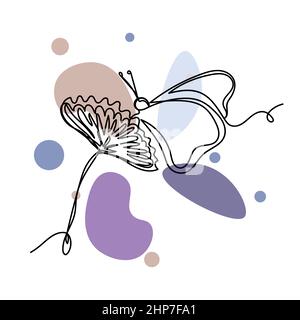 Vector abstract continuous one single simple line drawing icon of butterfly on flower in silhouette sketch. Perfect for greeting cards Stock Vector