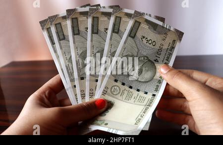 Indian currency,500 rupee note,close up photo of Indian rupee, Stock Photo