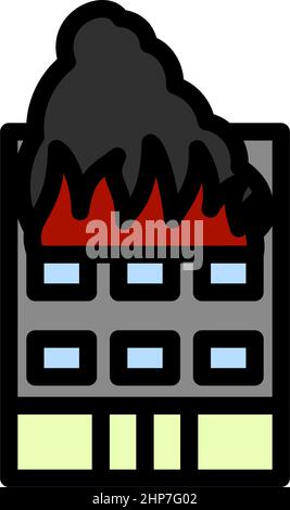 Hotel Building In Fire Icon Stock Vector