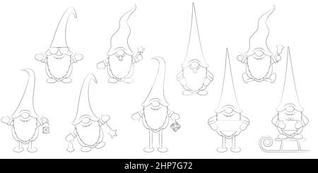 christmas time gnomes cartoon style silhouettes Stock Vector