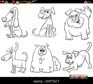 cartoon dogs animal characters set coloring page Stock Vector Image ...
