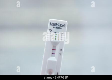 Positive test result for coronavirus, test made by SARS-CoV-2 rapid antigen test Stock Photo