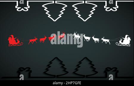 two Santa vehicle in different colors on abstract dark background Stock Vector