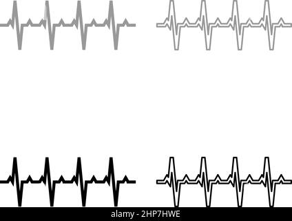 Pulse graph Heart beat Cardiogram rhythm graphic ecg Echocardiogram set icon grey black color vector illustration image flat style solid fill outline contour line thin Stock Vector