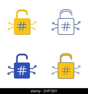 Cryptographic hash function icon set in flat and line style. Secure communication technology symbol. Vector illustration. Stock Vector