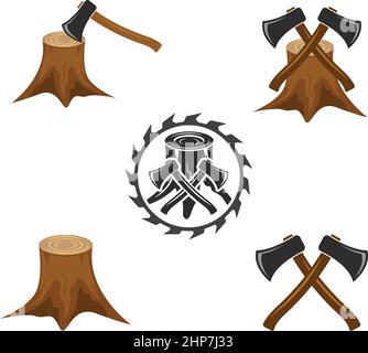 axe with tree wood stump  icon vector illustration design template Stock Vector