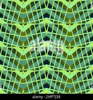 Geometric tile patchwork seamless pattern vector illustration Neon bright gradient green colors Fashion abstract lines graphic design background Stiped pattern Futuristic art wallpaper unusual mosaic Stock Vector