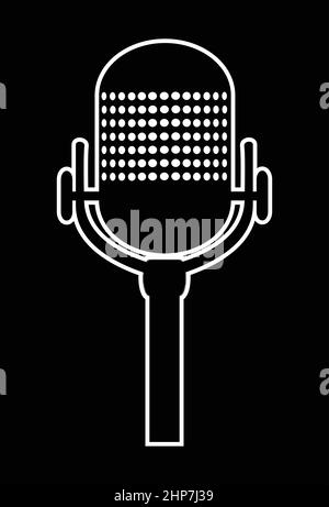 Retro Microphone In White Line Drawing Stock Vector
