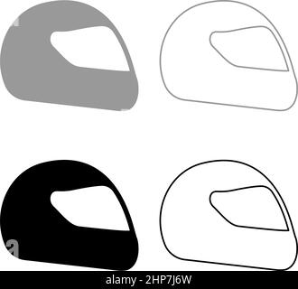 Helmet motorcycle racing sport set icon grey black color vector illustration image flat style solid fill outline contour line thin Stock Vector