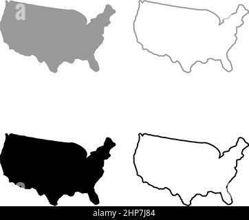 Map of America United Stated USA set icon grey black color vector illustration image flat style solid fill outline contour line thin Stock Vector
