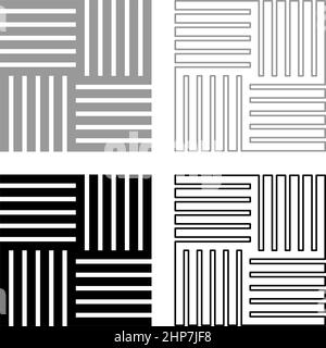 Tile square shape parquet wood floor material laminate plank slab panel set icon grey black color vector illustration image flat style solid fill outline contour line thin Stock Vector