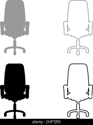 Office chair recliner set icon grey black color vector illustration image flat style solid fill outline contour line thin Stock Vector