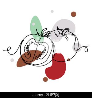 Vector abstract continuous one single simple line drawing icon of   fresh tomatoes in silhouette sketch. Perfect for greeting cards Stock Vector