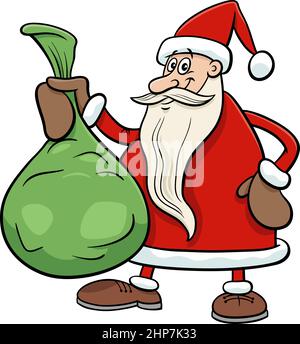 cartoon Santa Claus character with sack of Christmas gifts Stock Vector