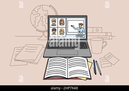 Workplace for online studying on lockdown from home Stock Vector
