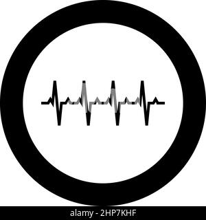 Pulse graph Heart beat Cardiogram rhythm graphic ecg Echocardiogram icon in circle round black color vector illustration image solid outline style Stock Vector