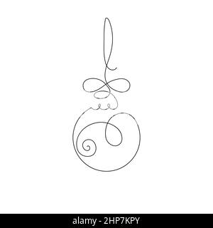 Continuous single line drawing of christmas ball. New Years celebration concept isolated on white background. Vector sketch illustration Stock Vector