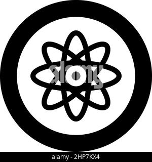 Atom molecular sign icon in circle round black color vector illustration image solid outline style Stock Vector