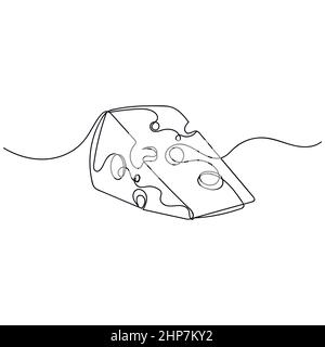 Vector abstract continuous one single simple line drawing icon of piece of cheese in silhouette sketch. Stock Vector