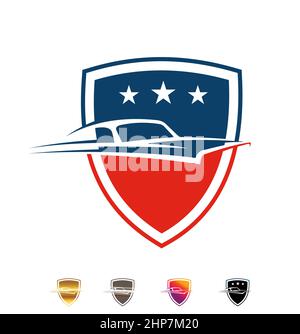 Shield and Car Vector Sign Stock Vector