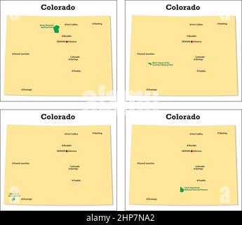 four small vector maps of the Colorado National Parks Stock Vector