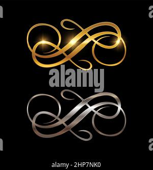 Golden and Silver Swirl Ornament Vector Sign Stock Vector