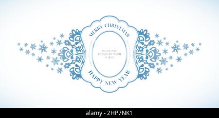 illustration of Frame merry Christmas and happy new year with abstract background sparkle snowflake or stars applicable for greeting card, banner, label gift and invitation birthday party. Stock Vector