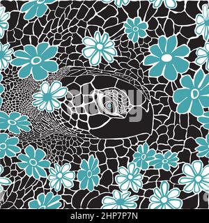 Background formed by a turtle and flowers Stock Vector