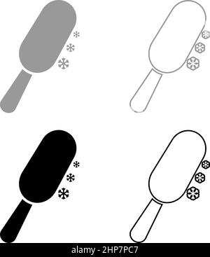 Chocolate ice on stick Eskimo confection set icon grey black color vector illustration image flat style solid fill outline contour line thin Stock Vector