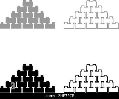 Pyramid of bricks set icon grey black color vector illustration image flat style solid fill outline contour line thin Stock Vector