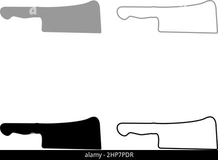 Meat knife Cleaver kitchen set icon grey black color vector illustration image flat style solid fill outline contour line thin Stock Vector