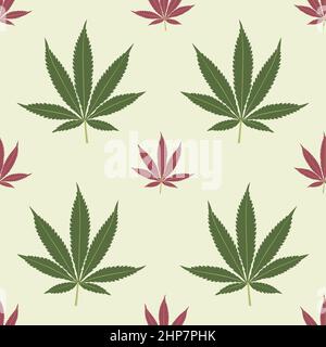Seamless marijuana red and green leaves pattern. Stock Vector