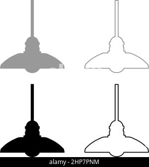 Chandelier Plafond hanging lamp set icon grey black color vector illustration image flat style solid fill outline contour line thin Stock Vector