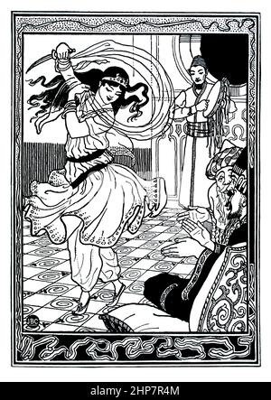dancer in exotic Harem, 1896 Ali Baba illustration by J B Clark from Sindbad the Sailor and Ali Baba and the Forty Thieves published by Lawrence and B Stock Photo