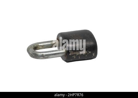 Old black padlock isolated on white background. Stock Photo