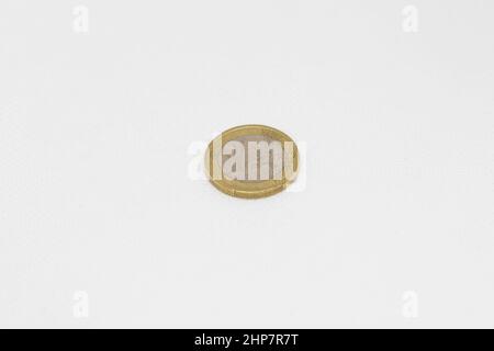 Metal coin worth 1 Euro on a white background Stock Photo