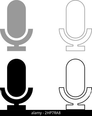 Microphone set icon grey black color vector illustration image flat style solid fill outline contour line thin Stock Vector