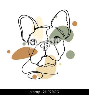 Vector abstract continuous one single simple line drawing icon of   puppy french bulldog logotype concept in silhouette sketch. Perfect for greeting cards Stock Vector