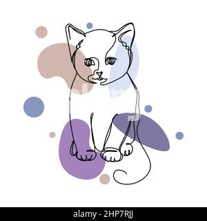 Vector abstract continuous one single simple line drawing icon of little kitten logo in silhouette sketch. Perfect for greeting cards Stock Vector