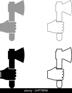 Axe in hand set icon grey black color vector illustration image flat style solid fill outline contour line thin Stock Vector