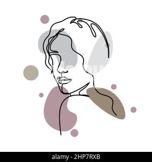 Vector abstract continuous one single simple line drawing icon of   abstract portrait of woman in silhouette sketch. Perfect for greeting cards Stock Vector